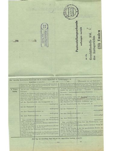 Landpoststempel 23 Wirdumer-Neuland über Norden auf PZU vom 24.6.54