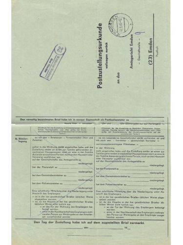 Landpoststempel 23 Wirdumer-Neuland über Norden auf PZU vom 11.5.60