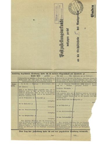 Landpoststempel Südgeorgsfehn über Stickhausen-Velde auf PZU vom 21.12.37