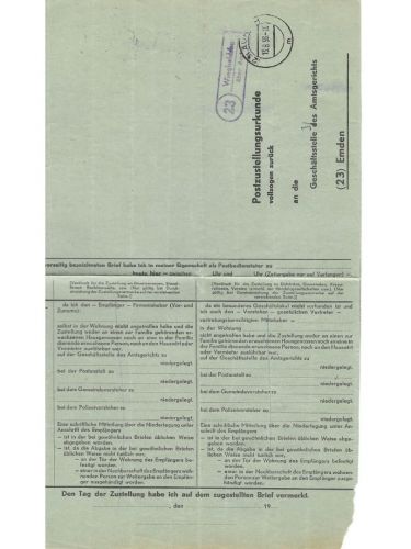 Landpoststempel Wiegboldsbur über Aurich auf PZU vom 13.8.56