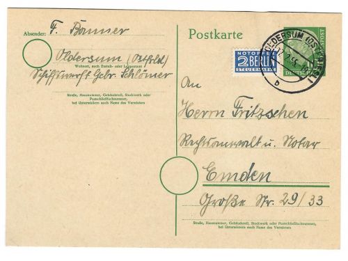 Landpoststempel Oldersum auf Ganzsache vom 17.2.55