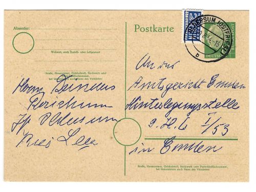 Landpoststempel Oldersum auf Ganzsache vom 20.8.54