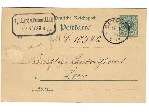 Poststempel Detern auf Ganzsache vom 17.11.1894