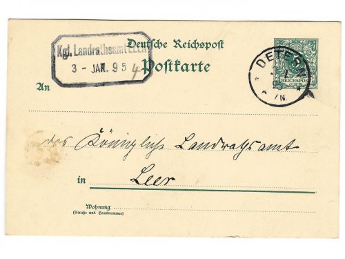 Poststempel Detern auf Ganzsache vom 3.1.1895