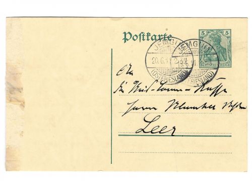 Landpoststempel Jemgum auf Ganzsache vom 20.6.1911