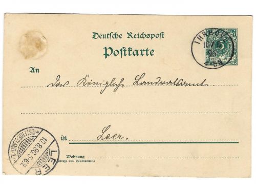 Landpoststempel Ihrhove auf Ganzsache vom 10.8.1896