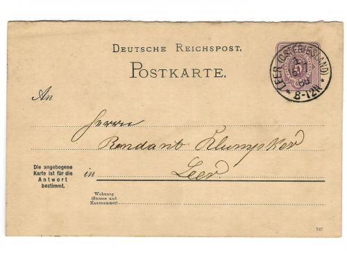 Poststempel Leer (Ostfriesland) auf Ganzsache vom 16.7.1888
