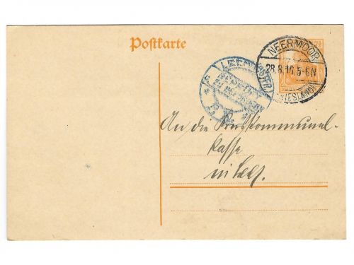 Poststempel Neermoor auf Ganzsache vom 28.8.1916