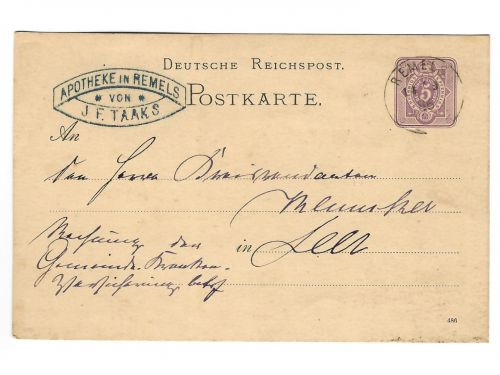 Poststempel Remels auf Ganzsache vom 14.3.1886