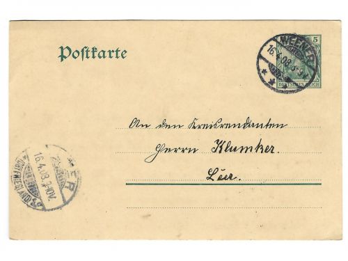 Poststempel Weener auf Ganzsache vom 16.04.1908
