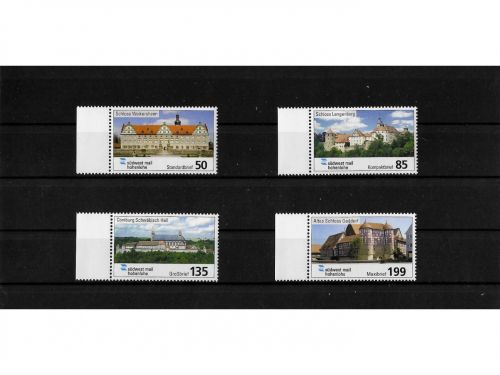 Privatpost südwest mail hohenlohe, Burgen und Schlösser, 4 Werte, nasskleb. (B)