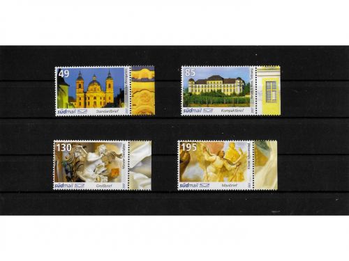 Privatpost südwest mail ulm, Sehenswürdigkeiten Barock, 4 Werte, nasskleb. (A)