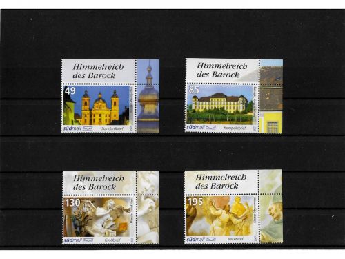 Privatpost südwest mail ulm, Sehenswürdigkeiten Barock, 4 Werte, nasskleb. (C)