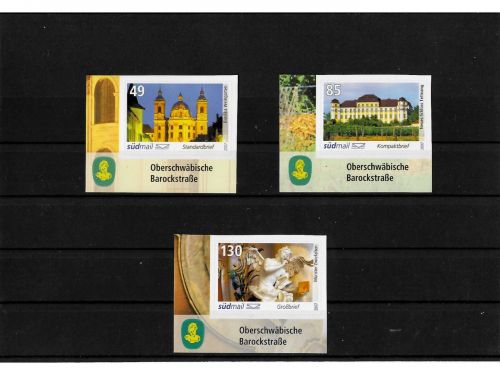 Privatpost südwest mail ulm, Sehenswürdigkeiten Barock, 3 Werte, selbstkleb.