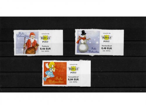 Privatpost Ridas-Post, Weihnachten 1, 3 Werte, selbstkleb.