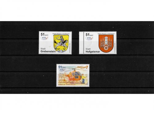 Privatpost PTN Nordhessen, Städtewappen und Helikopter, 3 Werte, nasskleb.
