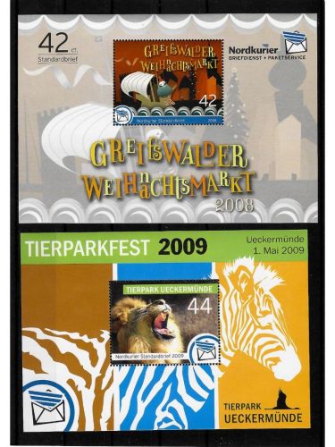 Privatpost Nordkurier, Tierpark und Weihnachtsmarkt, 2 Blocks, nasskleb.
