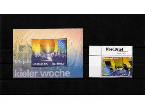Privatpost NordBrief, Kieler Woche, Block und Marke, nasskleb.