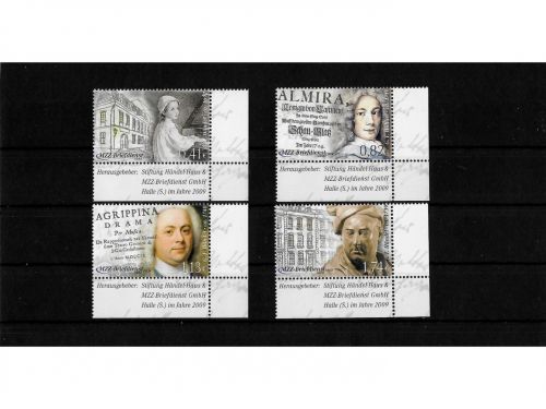 Privatpost MZZ-Briefdienst, G. F. Händel, 4 Werte, nasskleb.