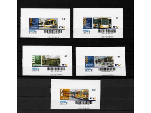 Privatpost Morgen Post, Bus und Bahn, 5 Werte, selbstkleb.