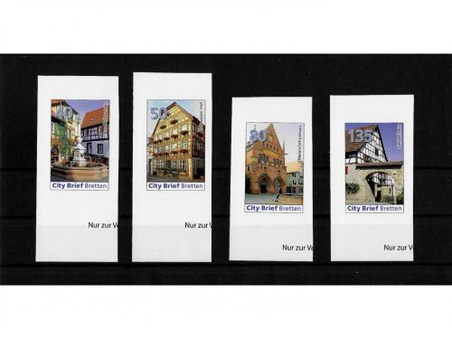 Privatpost City Brief Bretten, Historische Gebäude, 4 Werte, selbstkleb.