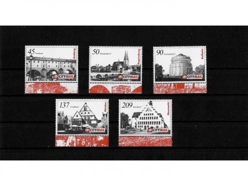 Privatpost CityMail, Sehenswürdigkeiten, 5 Werte, nasskleb. (B)