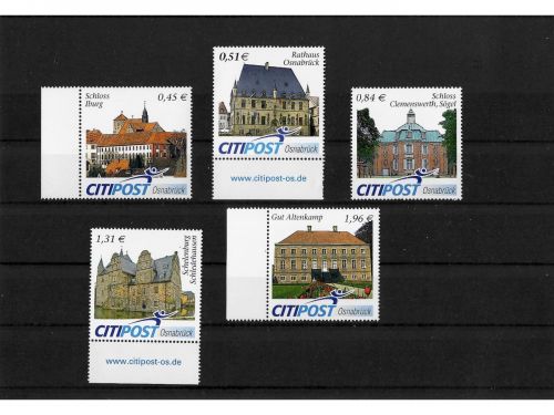 Privatpost CityPost Osnabrück, Bauwerke, 5 Werte, nasskleb. (A)
