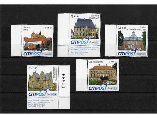 Privatpost CityPost Osnabrück, Bauwerke, 5 Werte, nasskleb. (B)