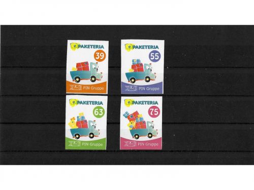 Privatpost PAKETERIA, Comic Paketauto, 4 Werte, selbstkleb.
