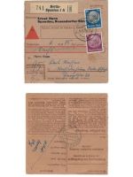 Deutsches Reich, 4 verschiedene Paketkarten mit Hindenburg-Medaillon frankiert