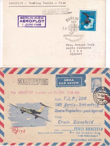 UdSSR/DDR - Aeroflot Erstflug Berlin/Kiew + retour 2 Luftpostbelege 1966