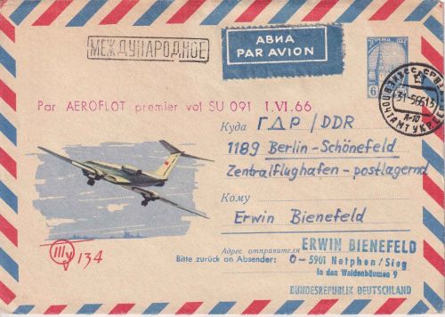 UdSSR - Aeroflot Erstflug Kiew/Berlin Ost 6 Kop. GA-Umschlag 1966