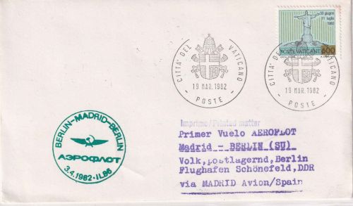 Vatikan - Aeroflot Erstflug Madrid/Berlin Ost Zuleitungspost 1982 R!