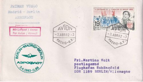Spanien - Aeroflot Erstflug Madrid/Berlin Ost 1982 R!