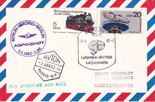DDR - Aeroflot Erstflug Berlin Ost/Madrid Luftpostkarte 1982