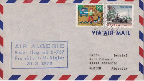 BRD - Air Algerie Erstflug Frankfurt a.M./Algier Luftpostbrief 1972