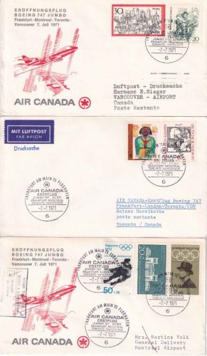 BRD - Air Canada Erstflug Frankfurt/Vancouver/Toronto/Montreal 3 Lupobriefe 1971