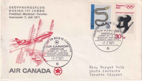 BRD - Air Canada Erstflug Frankfurt/Toronto Schmuckkuvert 1971