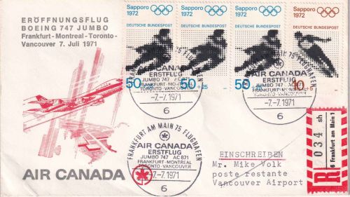 BRD - Air Canada Erstflug Frankfurt/Vancouver Schmuckkuvert/Einschreiben 1971