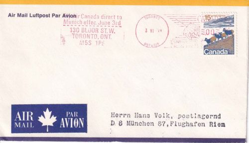 Canada - Air Canada Erstflug Toronto/München Luftpostbrief 1971