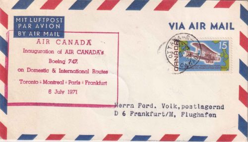 Canada - Air Canada Erstflug Ottawa/Frankfurt a.M. Luftpostbrief 1971