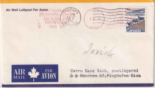 Canada - Air Canada Erstflug Toronto/München Luftpostbrief 1971