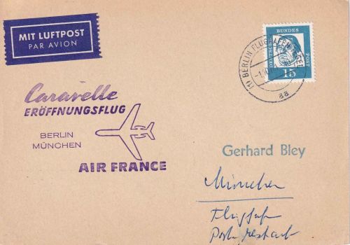 BRD - Air France Caravelle Eröffnungsflug Berlin/München Luftpostkarte 1961