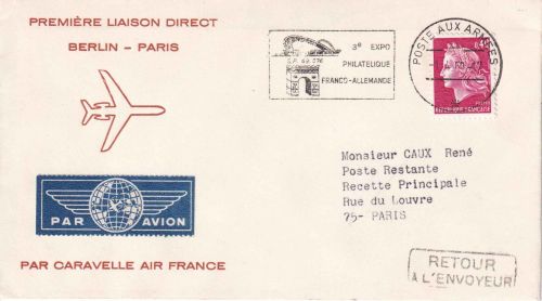 Frankreich - Air France Caravelle Erstflug Berlin/Paris franz. Feldpost ! 1969