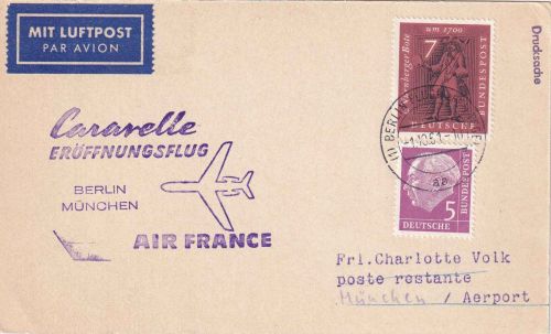 BRD - Air France Caravelle Eröffnungsflug Berlin/München Luftpostdrucksache 1961