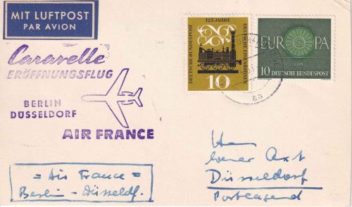 BRD - Air France Caravelle Eröffnungsflug Berlin/Düsseldorf Luftpostkarte 1961