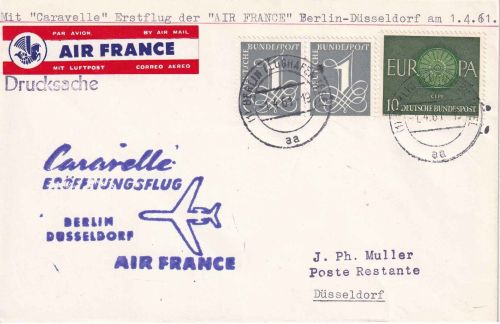 BRD - Air France Caravelle Eröffnungsflug Berlin/Düsseldorf Lupo-Drucksache 1961