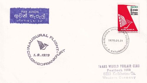 Sri Lanka - Air Lanka Erstflug Colombo/Frankfurt a.M. Luftpostbrief 1979