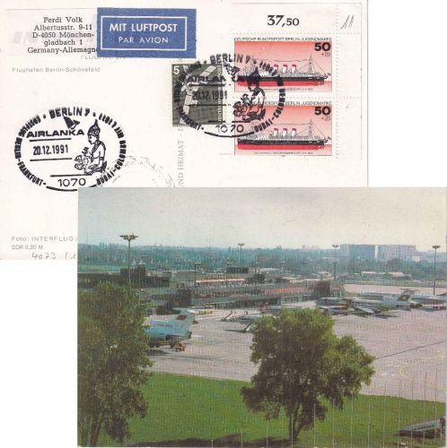 BRD - Air Lanka Erstflug Berlin/Colombo Luftpostkarte 1991