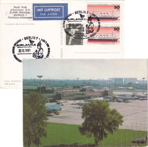 BRD - Air Lanka Erstflug Berlin/Colombo Luftpostkarte 1991